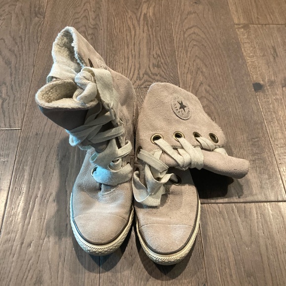 Converse All Star Sherpa Fleece Flannel Calf High Ankle Boots Beige White Tan - Picture 3 of 7